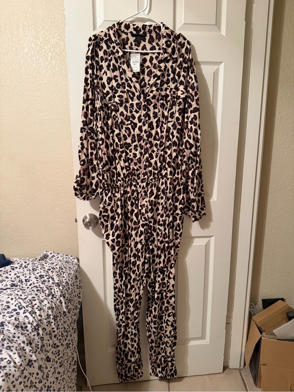 Ashley Stewart Beige and Black Leopard Print Jumpsuit